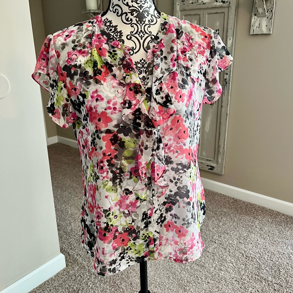 Liz Claiborne Floral Blouse - Pink, Black, Green